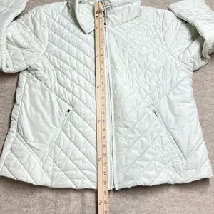 T‎ by Talbots Packable Puffer Jacket XL Mint Green Chevron Quilted Zip Up EUC thumbnail 5