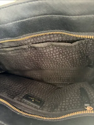 kate spade black leather tote with gold-tone plaque thumbnail 5