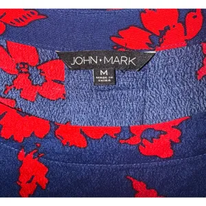 John Mark Floral Bell Sleeve‎ Top Women's Medium Navy Blue Red July Lattice Lace thumbnail 6