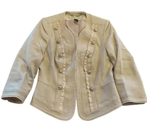 White House Black Market Metallic Ruffle Military Jacket Tan‎ Beige Utility 4 thumbnail 1