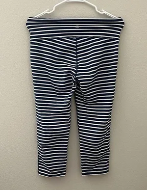 Athleta Navy White Stripe Crop Leggings | Size Medium thumbnail 6