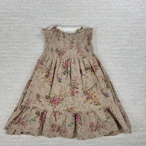 VTG Rachel & Chloe Smocked Dress Womens S Tan Floral Convertible Straps Cottage thumbnail 3