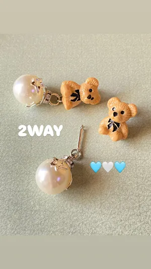 Handmade Kawaii teddy bear y2k fairy 2WAY studs & dangle earrings🧸🌟 thumbnail 6