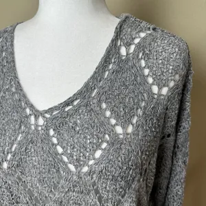 NWT VERTE Boutique Open Weave Crochet Grey Knit Sweater - S/M thumbnail 3