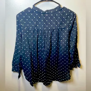 Madewell Women’s Black Shirred Popover‎ Shirt Polka Dot Cotton Size Medium thumbnail 3