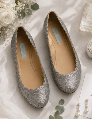 Betsey Johnson SB Dance Glitter Flats Silver Size 9 Blue Sole EUC Bride Wedding thumbnail 1