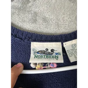 Vintage Navy Floral Embroidered Sweater Vest Cottagecore Cozy Chic Grandmacore S thumbnail 5
