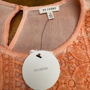 EN CREME Peach Crochet Lace Long Sleeve Sheer Gauze‎ Blouse Top Women S thumbnail 2