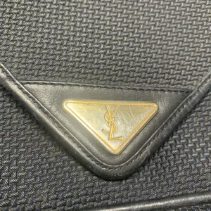Vtg YSL Yves Saint Laurent Midnight Navy Blue Triangle Flap Crossbody Bag France thumbnail 2