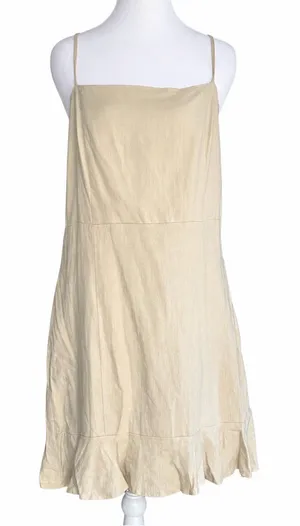 Elodie Linen Blend Cami‎ Mini Dress Tan Beige Ruffle Hem Large NWT thumbnail 1