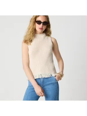 NWT J. Crew Tan Cream Fringe Sleeveless Sweater - Size: Small thumbnail 8