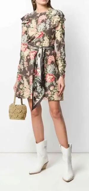 Zimmermann espionage ruched ruffle silk belted floral‎ dress thumbnail 1