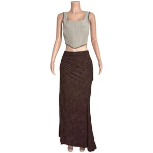 HOUSE OF CB Adrielle Jersey Burnout Maxi Skirt, Cocoa, L+ thumbnail 9