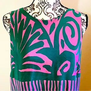 Whistle 100% Silk Green and Pink Sleeveless Shift Mini Dress Sz-10 thumbnail 3
