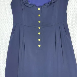 Camlyn Beth Navy Blue Sleeveless Ruffle Neck‎ Button Back The Go Go Dress Size 2 thumbnail 6