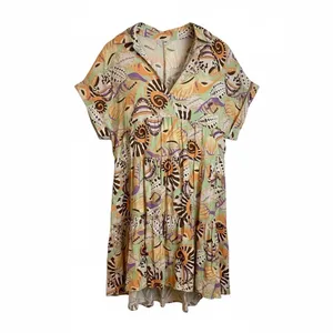 Uncle Frank Unique Print Collared Short Sleeve Tiered Mini Dress. ‎ S /M thumbnail 4