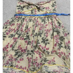 Hazel Strapless Floral Sundress Yellow Pink Green L 100% Cotton Lace Bow Ruffle thumbnail 9