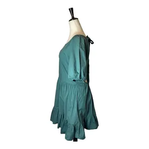 Peter Som Collective Dress Womens 12 Green Puff Sleeve Tie Fit And Flare Mini‎ thumbnail 9