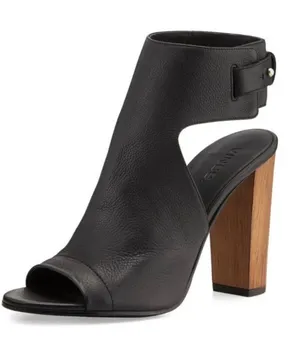 Vince‎ Addie Winter Leather Peep Toe Ankle Strap Wood Block Heel Sandal Black thumbnail 1