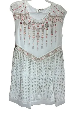 One September Anthropologie White‎ Embroidered Sleeveless Shift Dress Small thumbnail 1