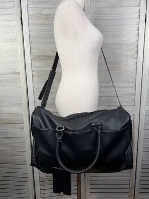 JUSTFAB Black Vegan Leather Weekender Travel Overnight Duffle Bag thumbnail 2