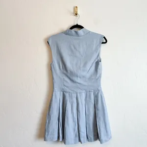 Reformation | Arella 100% Linen Collared Mini Dress in Mineral Blue thumbnail 5