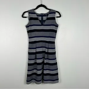 MADEWELL Striped Gallerist Pointe V Neck‎ Stripes Dress Blue Sz XS thumbnail 3