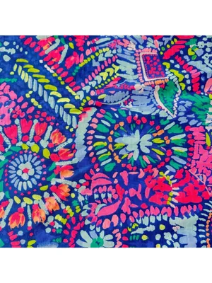 Lilly Pulitzer Style Bright Neon Long Sleeve Shift Dress Blue Pink Tropical XXS thumbnail 7