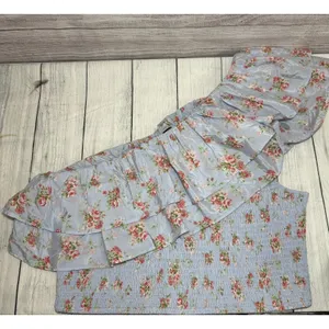 Abercrombie & Fitch Asymmetrical Ruffle 1 Shoulder Top Light Blue Floral XS thumbnail 5