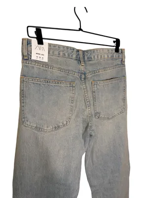 NWT Zara Wide Leg Jeans Mid Rise 100% Cotton Light Blue & Brown Wash Size 8 thumbnail 7