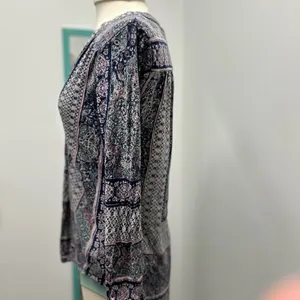 Lucky Brand Elegant Navy, Lavender and White Women's Peasant Top thumbnail 2