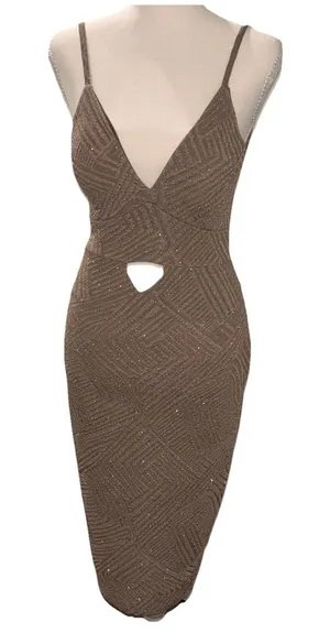 Privy Gold Mesh Padded Sequin Bodycon Keyhole Dress Party Cocktail Sleeveless XS thumbnail 1