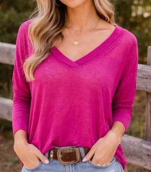 Maeve Anthropologie Magenta Pink‎ V-Neck Sheer Knit Dolman Top XS thumbnail 1