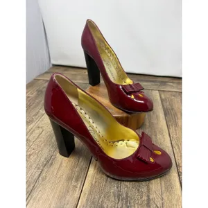 Juicy Couture Burgundy Patent Leather Bow Block Heel Pumps Made in Italy 5.5 M thumbnail 3
