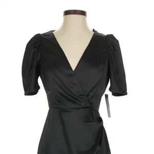 Lulus Black Ecstatic Evening Satin Puff Sleeve Ruched Mini Dress Small LBD thumbnail 4