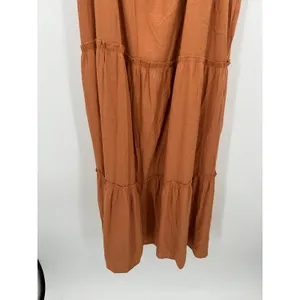 Boho Rust Orange Tiered Maxi Dress Sz XXL Tie‎ Shoulder Smocked Fall thumbnail 4