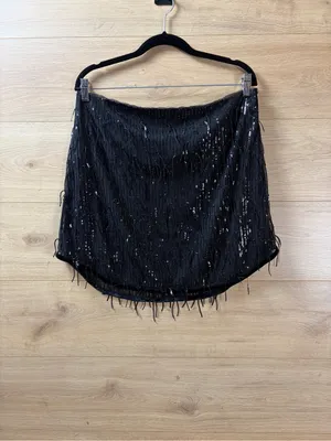 Avec Les Filles Black Sequin Fringe Mini Skirt Large thumbnail 4