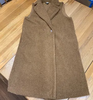 Joie Womens Longline Teddy Sherpa‎ Vest Camel Brown Double Breasted Size Medium thumbnail 1