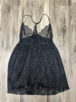 Victoria's Secret Black Eyelash Lace Pleated Babydoll Nightie Lingerie thumbnail 6