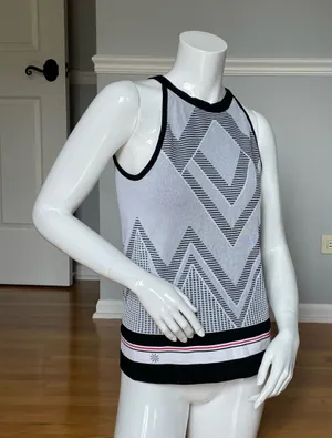 Athleta Tank Top Women S Black White Geometric Mesh Athletic Sleeveless Stretch thumbnail 1