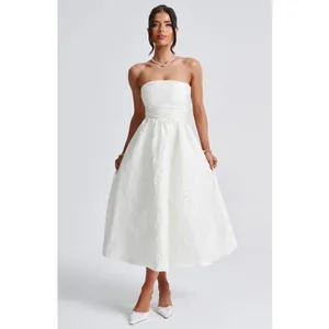 NWT Babyboo Saoirse Ivory Floral Jacquard Strapless Fit & Flare Midi Dress Sz S thumbnail 4