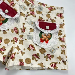 Teddy Bear Print‎ Shorts Christmas Lace Twee High Waisted Women Lace Cream thumbnail 4
