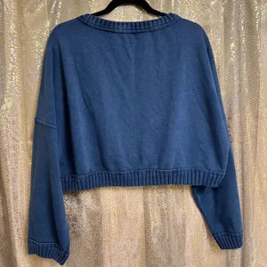 Free People Navy Blue Sweetness Sweatshirt Cropped Knit Slouchy Large thumbnail 2