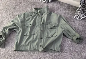 Kensie Dark Forest Green Cargo Utility Cropped Jacket L thumbnail 1