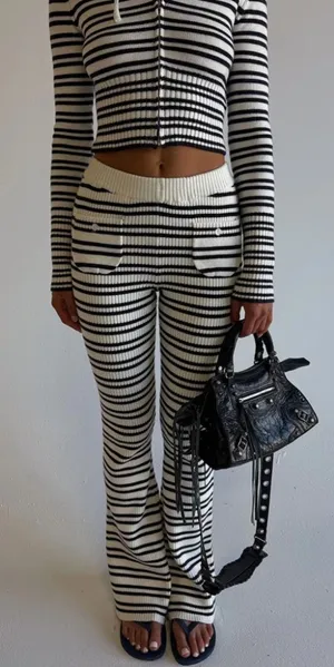 Frankies Bikinis Camden Striped Knit Pants in Starlit Stripe Size Large thumbnail 1