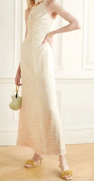NWOT STAUD Coastal Daisy Ruched Halter Maxi Dress in Yellow thumbnail 1