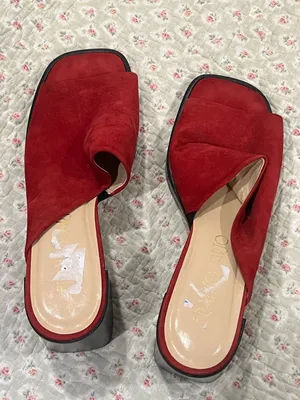 Franco Sarto Red Suede Block Heel Mules thumbnail 2