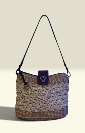 Brighton brand Woven Straw Shoulder Bag with Heart Accent - Natural thumbnail 1