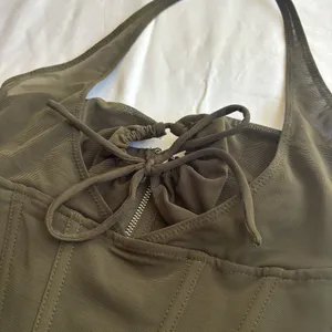 White Fox Olive Green Boutique Corset Halter Tank Top thumbnail 3