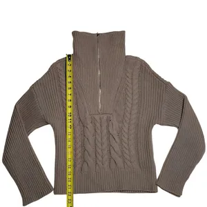 Abercrombie & Fitch V-Neck Sweater Collared Pullover Cable Knit Beige Size:M thumbnail 6